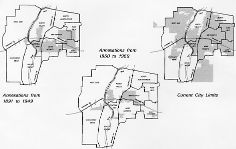 Drawing of Progression of Albuquerque's City Limits